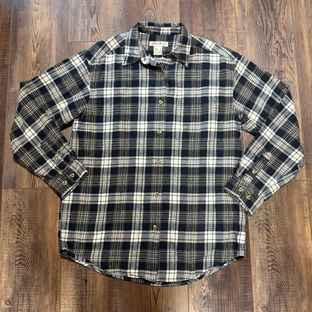 Eddie Bauer Womens S Oversized Plaid Flannel Shirt Boyfriend 100% Cotton